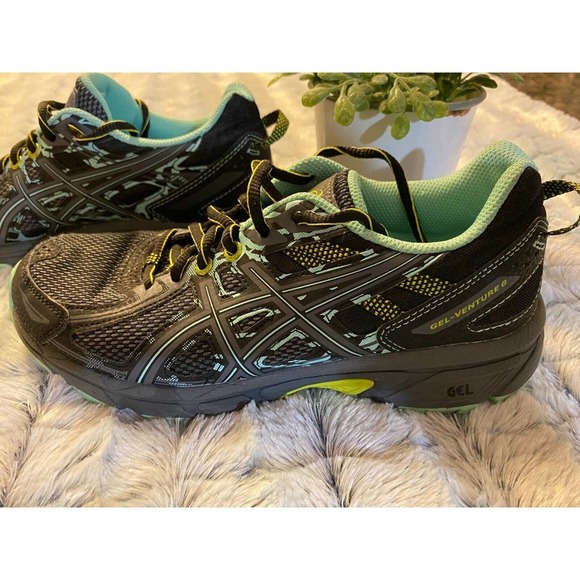 Womens Asics Gel Venture 7.5 Running Athletic Shoes Gray Black Aqua - Picture 9 of 11